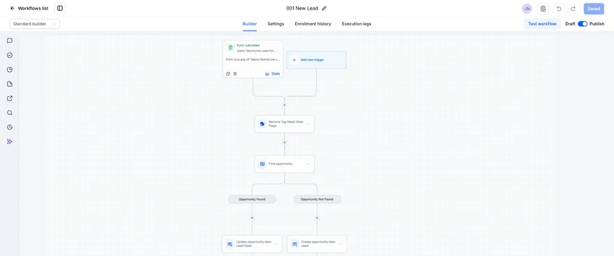 Real GoHighLevel workflow: 001 New Lead