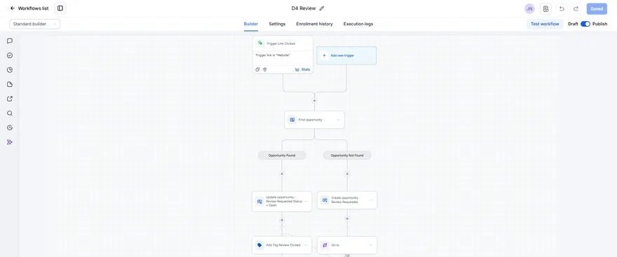 Real GoHighLevel workflow: D4 Review engine