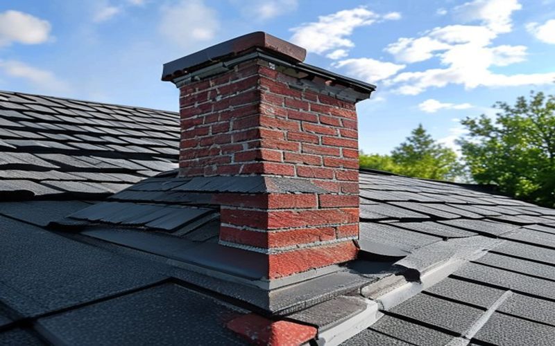 Repaired and sealed roof flashing around chimney