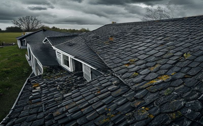 Hail and wind damaged shingle roof