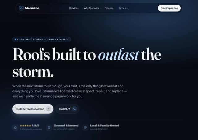 A high-converting roofing landing page built by Jet